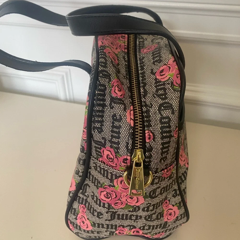 Juicy Couture Charcoal and Pink Floral Satchel with Structured Design - Picture 3 of 7